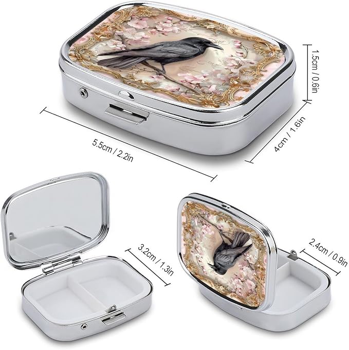 Metal 2 Compartment Pill Organizer Travel Friendly Portable Compact Pill Box - Image 2