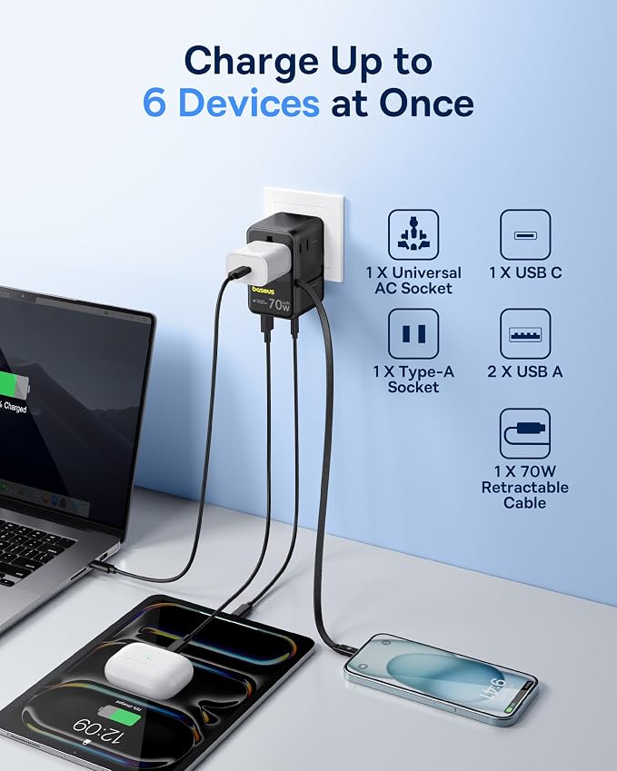 Baseus 70W Universal Travel Adapter and Baseus 100W Retractable USB C Cable - Image 5