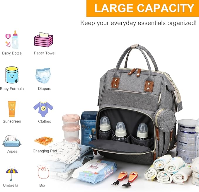 Diaper Bag with Changing Station, Waterproof 3 in 1 Baby Diaper Backpack with - Image 2