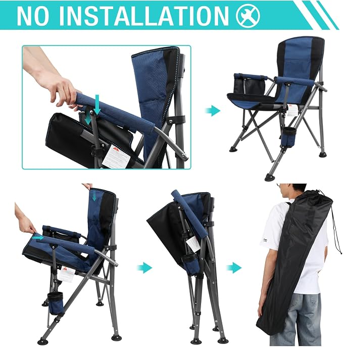 Camping Chair for Adults Heavy Duty Outdoor Patio Lawn Chairs Portable Support - Image 4