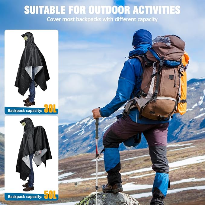 ANYOO Hooded Rain Poncho for Adults Waterproof Lightweight Rain Coat for Men - Image 7