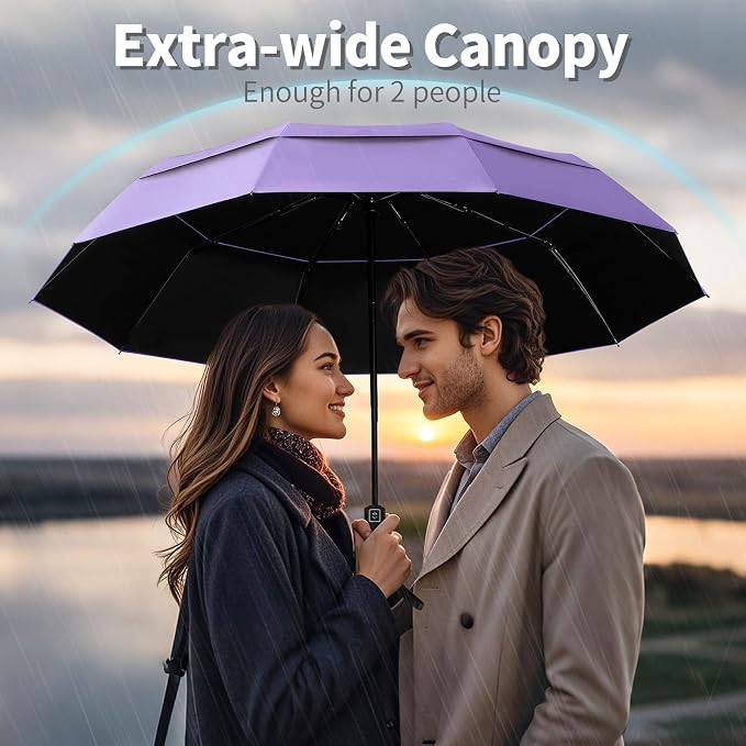 Seniny Windproof Travel Umbrella, Double Vented Canopy Large Umbrellas - Image 5