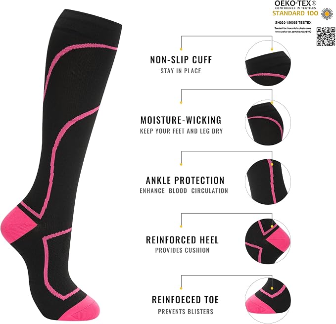 Compression Socks for Women Men Circulation Knee High 8 Pairs for Nurses - Image 2