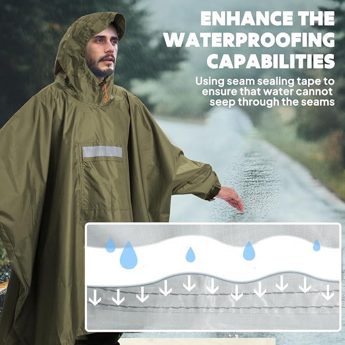 ANYOO Hooded Rain Poncho for Adults Waterproof Lightweight Rain Coat for Men - Image 6