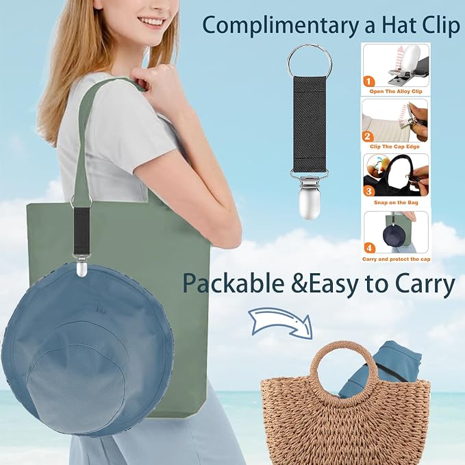 vidsel Womens Sun Hats Wide Brim Reversible Bucket Cotton Hat Packable Summer - Image 3