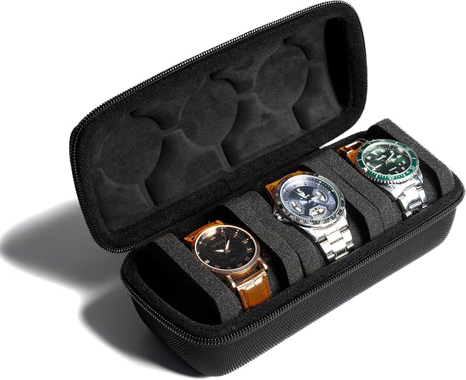 3 Slot Hard Watch Travel Case, Watch Roll Case Storage and Organizer by AUKURA