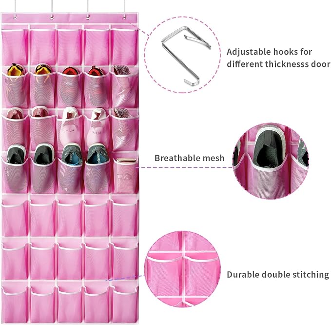 35 Pockets Over the Door Shoe Organizer, Hanging Shoe Organizer - Image 3