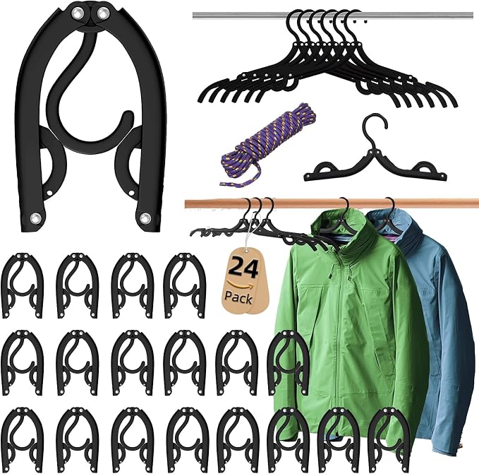 24 Pcs Black Travel Hangers Foldable by Pansyling