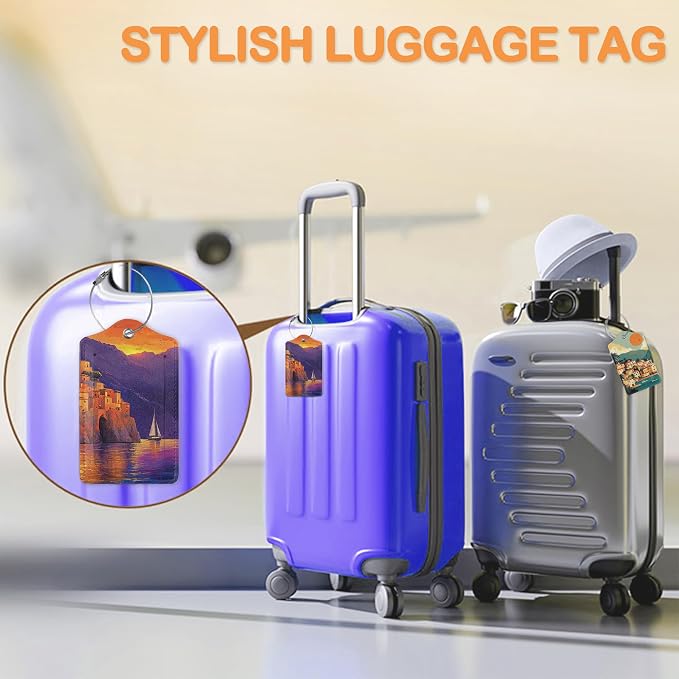 Retro Seaside Village 3 PCS PU Leather Luggage Tags - Image 5