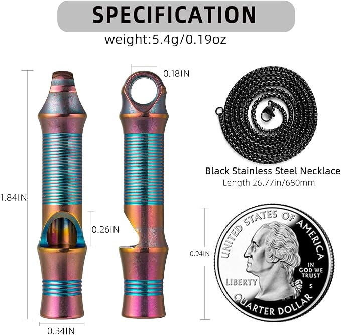 TISUR Titanium Emergency Whistle, EDC Safety Whistles Necklace Loud up to 120db - Image 2