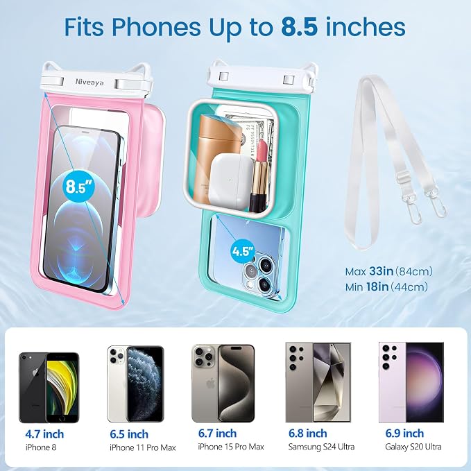 Niveaya [Floatable Floating Waterproof Phone Pouch 2 Pack-Up to 8.5", Large - Image 4