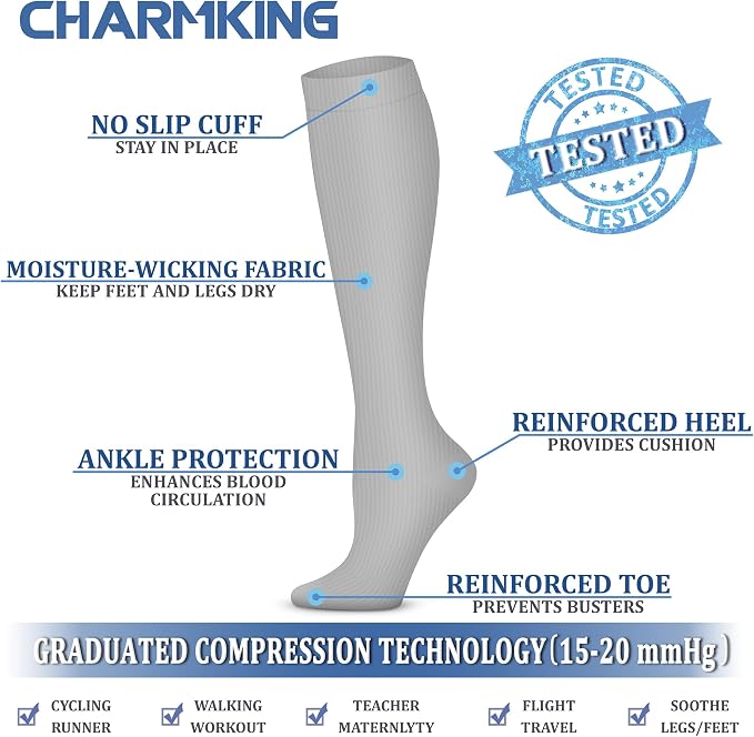 CHARMKING Compression Socks for Women & Men Circulation 15-20 mmHg is Best - Image 4