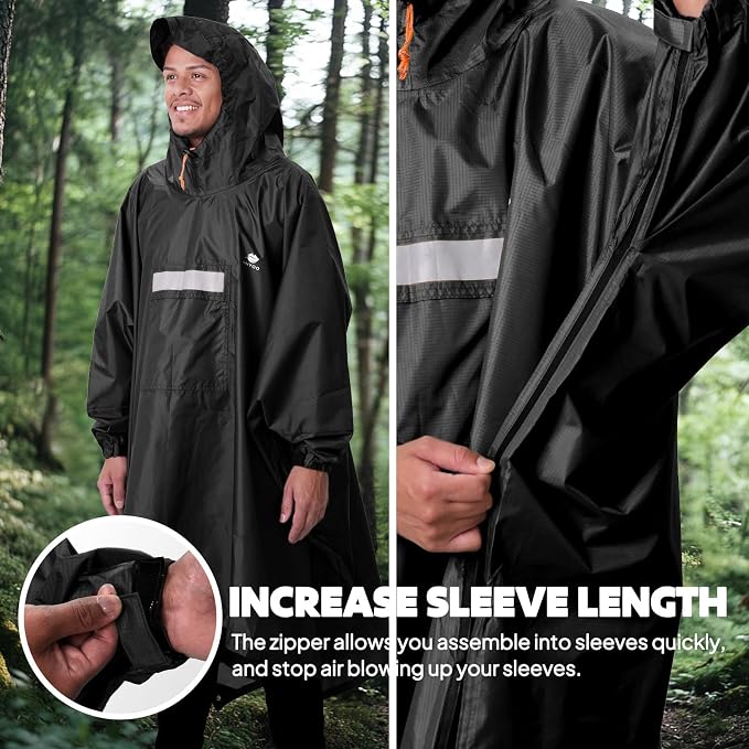 ANYOO Hooded Rain Poncho for Adults Waterproof Lightweight Rain Coat for Men - Image 4