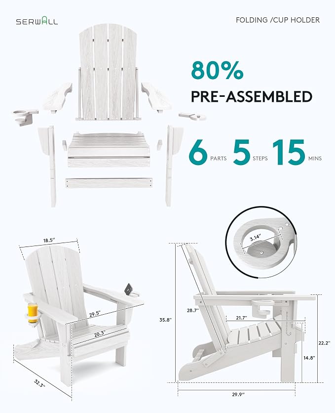 SERWALL Adirondack Chair with Cup Holders - Image 2