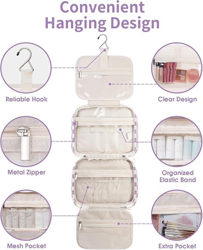 Narwey Travel Toiletry Bag for Women Large Hanging Makeup Bag Organizer - Image 7
