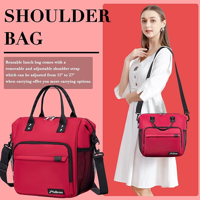 Red Lunch Box for Women for Work Insulated Lunch Bag for Female Adult, Fashion - Image 5