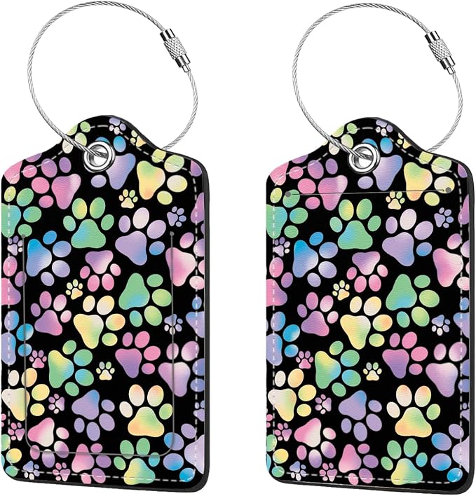 2 Pcs Luggage Tags for Suitcase, Cute Unique PU Leather Travel Bag Tag by Anikathy