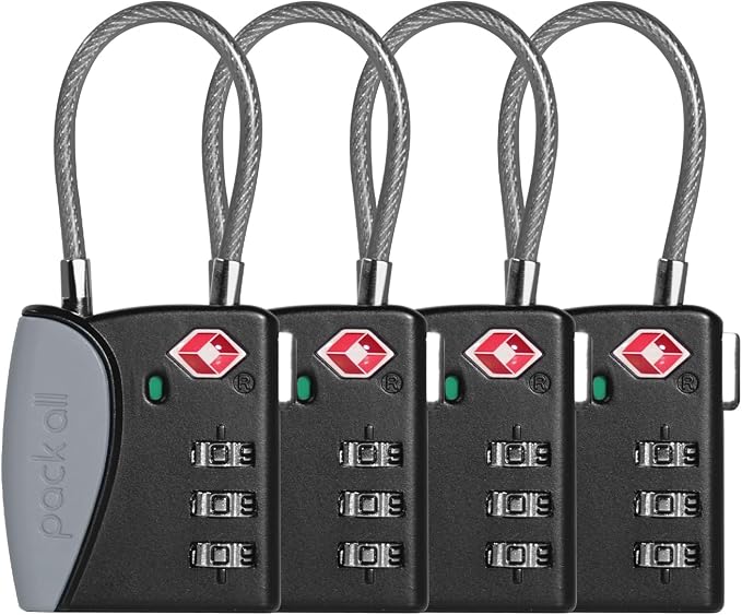 pack all TSA Approved Cable Luggage Locks, 3 Digit Combination Padlocks by packall