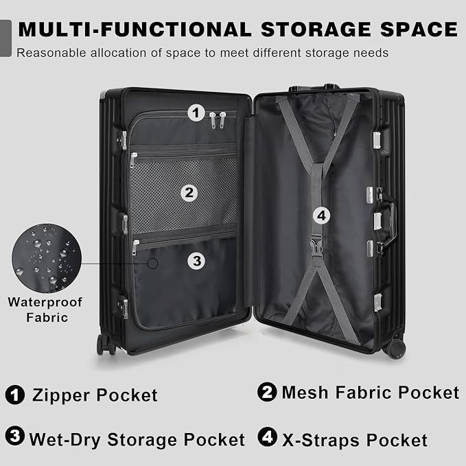 AnyZip Luggage Sets 2 Piece Aluminum Frame Carry On and Checked Suitcase PC ABS - Image 7