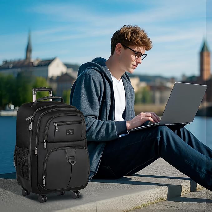 MATEIN Rolling Backpack with 4 Wheels, 17 inch Roller Travel Laptop Backpack - Image 9