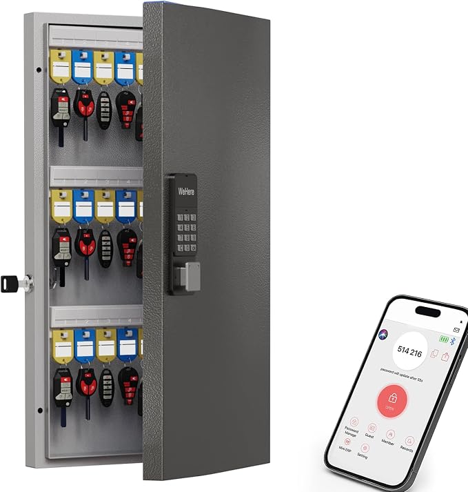 WeHere 48 Key Lock Box Wall Mount, APP Bluetooth/OTP/Wi-Fi/Fixed Code/Key Unlock by WeHereSmartBoxLock