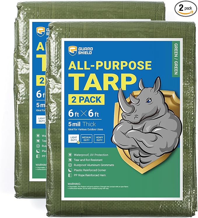 GUARD SHIELD Tarp Green 6x6 Feet Multi Purpose Waterproof Poly Tarp Cover 5mil by GUARDSHIELD