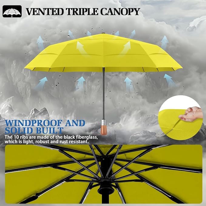 3T Wind Armor Travel Umbrella Compact Easy Auto Open Close Folding Umbrellas - Image 4