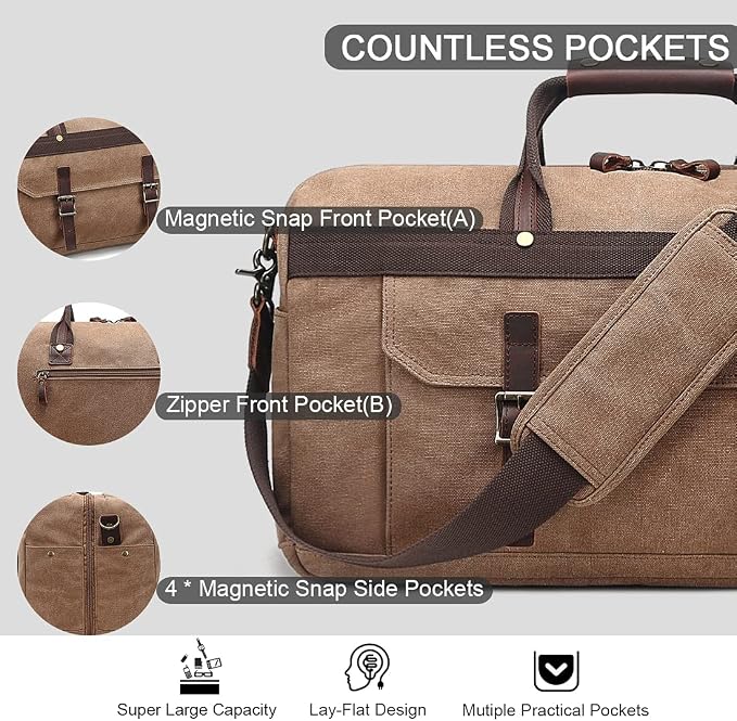 Duffle Bag for Men Waterproof Genuine Leather Canvas Travel Duffel Bags for - Image 4