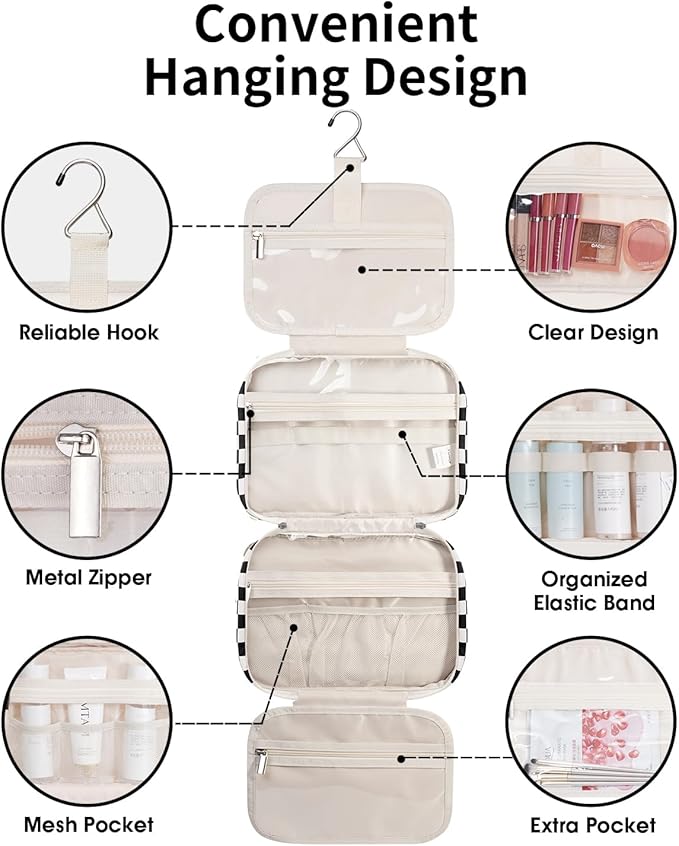 Narwey Hanging Toiletry Bag for Women Travel Makeup Bag Organizer Toiletries - Image 3