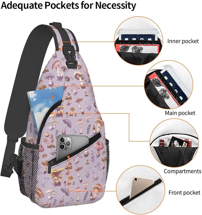 SUPLUCHOM Sling Bag Mushrooms Vintage Botanical Hiking Daypack Crossbody - Image 4