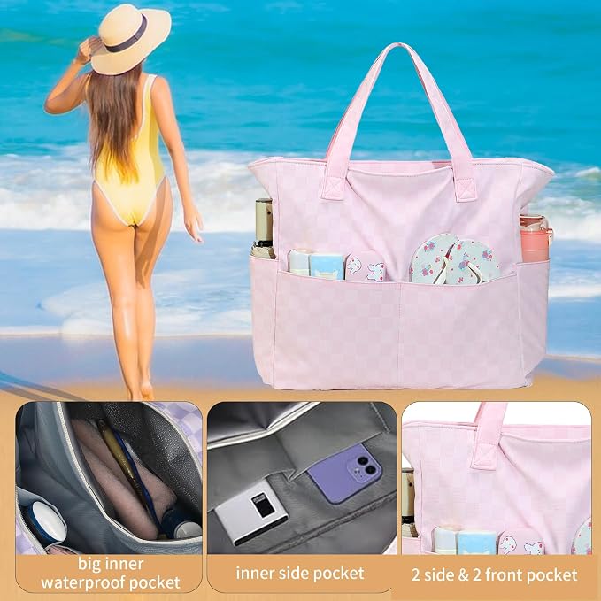 LEDAOU Beach Bag Waterproof Sandproof Women Tote Bag Pool Bag - Image 4