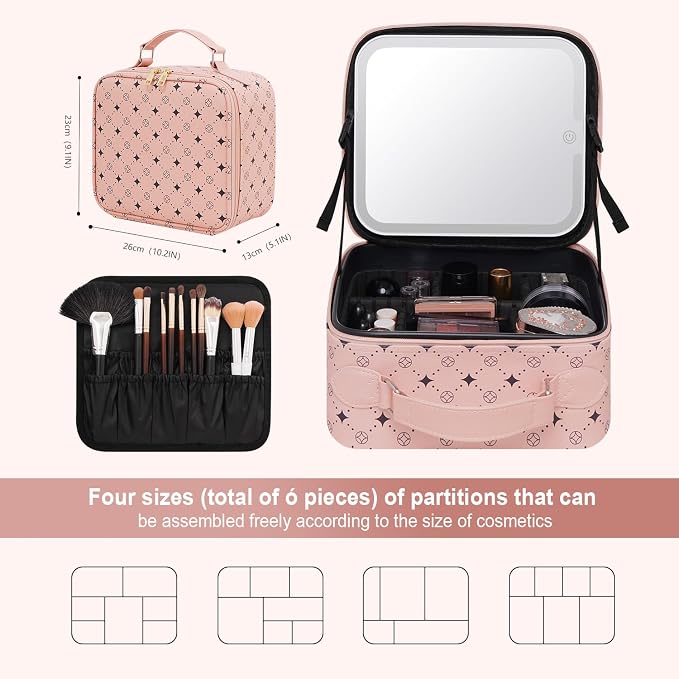 Travel Makeup Bag With 360° rotating LED Mirror, Waterproof cosmetic organizer - Image 3