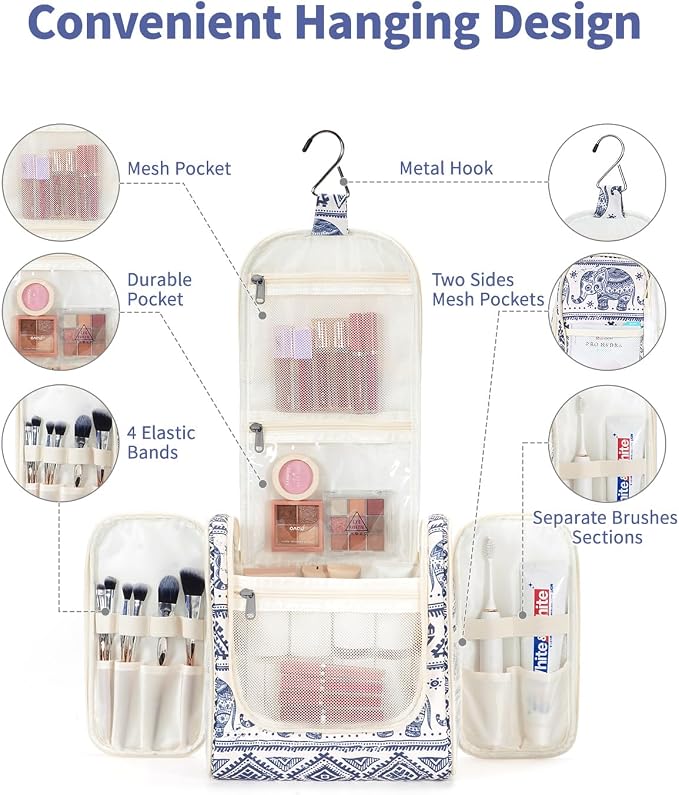 Narwey Hanging Toiletry Bag for Women Travel Makeup Bag Organizer Toiletries - Image 2