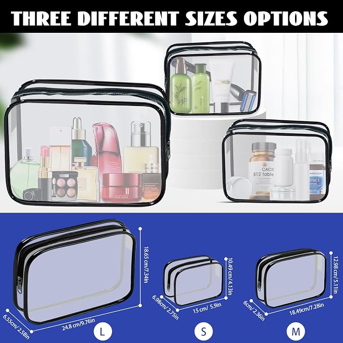 16 Pieces Clear Cosmetic Bags PVC Clear Makeup Bags TSA Approved Toiletry Bag - Image 8