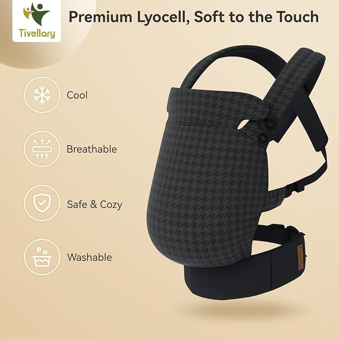 Reversible Baby Carrier – Black Solid & Houndstooth; Lightweight & Breathable - Image 4