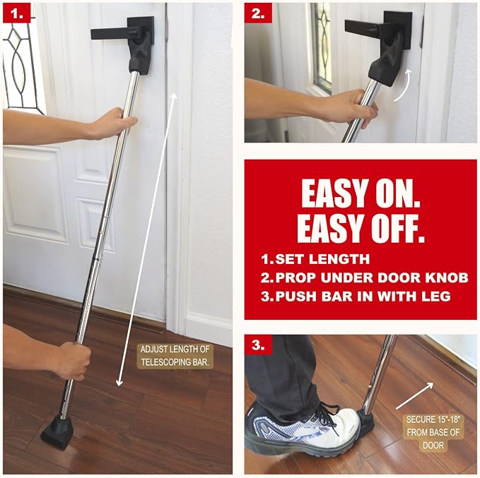 Door Security Bar, SECURITYMAN 2 in 1 Adjustable Door Stoppers Security Bar & - Image 4