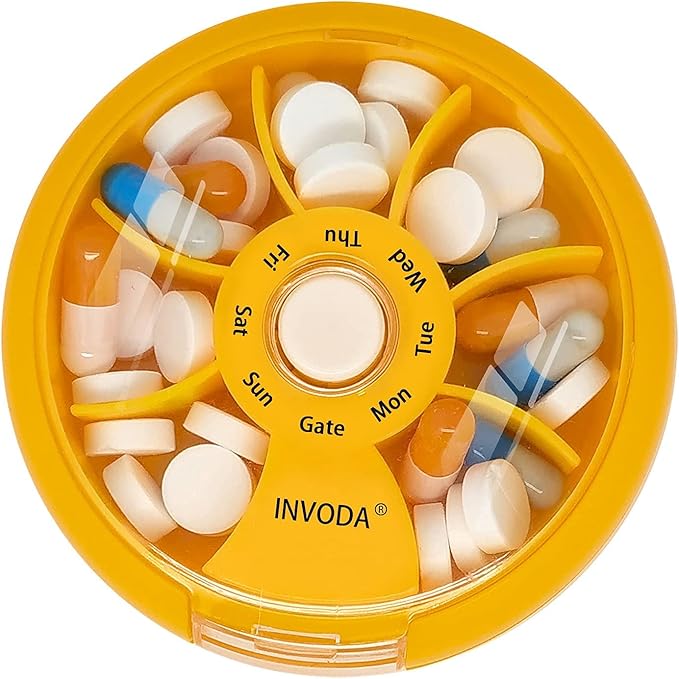 INVODA Weekly Pill Organizer 7 Compartment Rotating Pill Box by INVODA