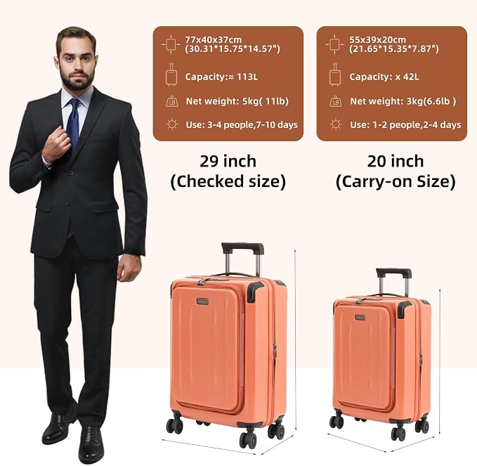 Carry On Luggage, 20Inch Top Opening Airline Approved ABS+PC Hard Shell - Image 3