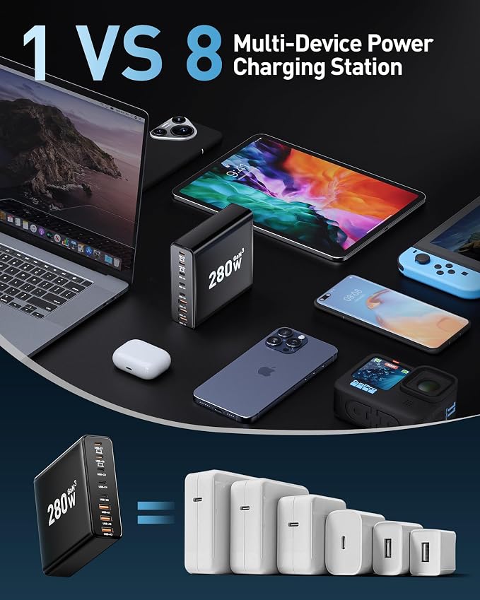 280W USB C Charger Block, 8-Port USB C Charging Station GaN III PD 65W Laptop - Image 5