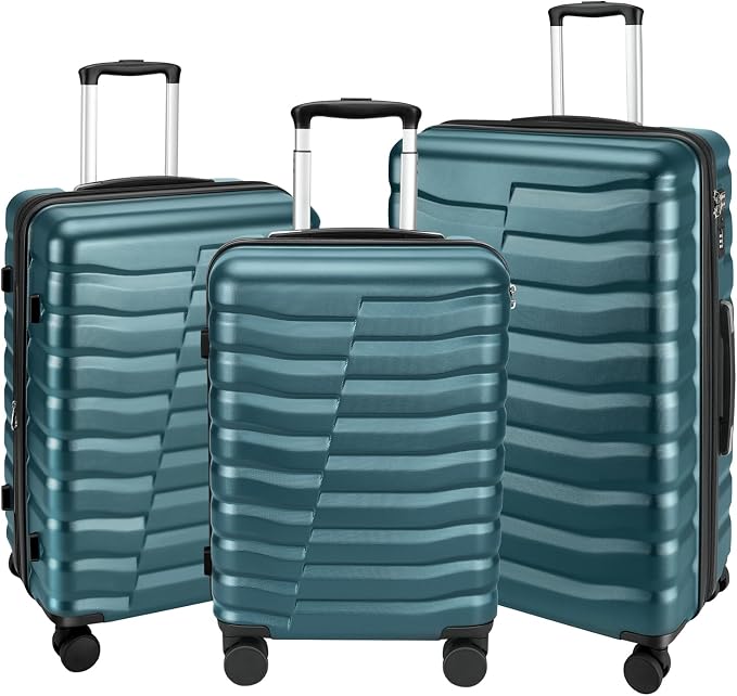 Lightweight Luggage with Spinner Wheels & YKK Zipper, 3-Piece Suitcase ABS+PC by WireHot