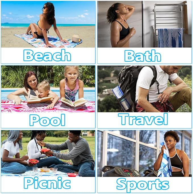 Lightweight Thin Microfiber Beach Towel Sand Free Quick Dry Absorbent Compact - Image 6