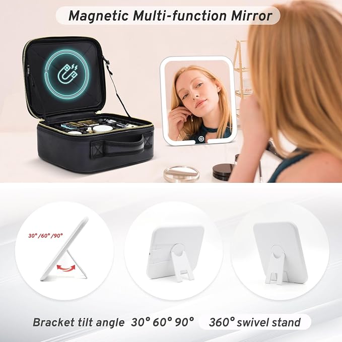 Travel Makeup Bag with Magnetic Removable Lighted Mirror, Cosmetic Bag - Image 2