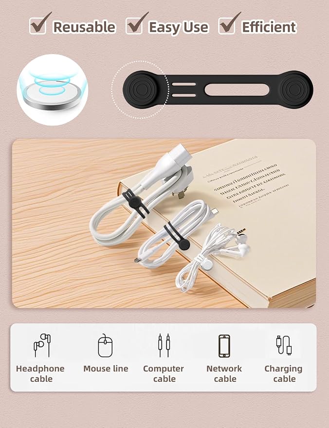 Kanemc Magnetic Ties For Cords, Cord Wrap Silicone Zip Ties Twist Ties Magnet - Image 5
