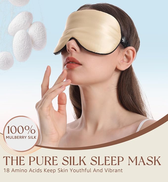 HiRui Silk Sleep Mask, 100% Natural Mulberry Silk of Double-Sided & - Image 3