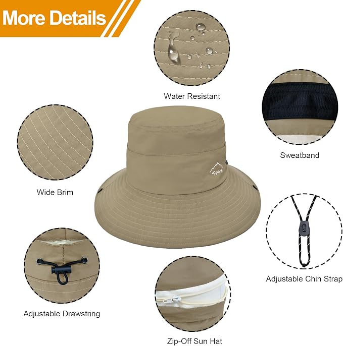 Sun Hats for Women Bucket Hat UV Protection Fishing Hat Wide Brim Safari Hats 2 - Image 6