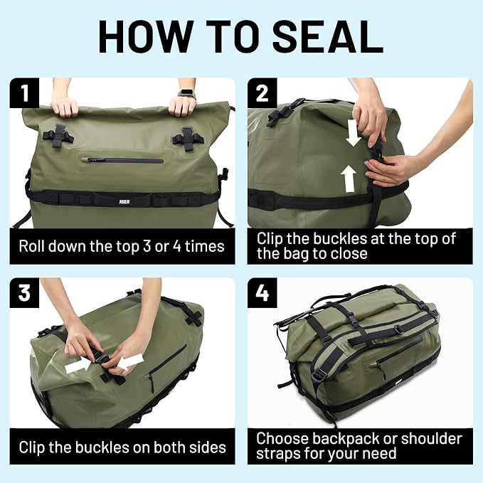 MIER Large Waterproof Duffel Bag Rolltop Dry Backpack Duffle Bags - Image 6