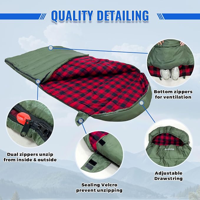 0 Degree Sleeping Bag Cotton Flannel Winter Cold Weather - Image 3