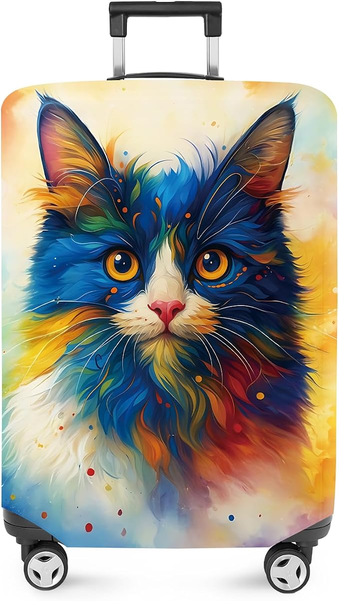 ANNA QUEEN Colorful Cat Luggage Cover, Artistic Blue Cat Design by ANNAQUEEN