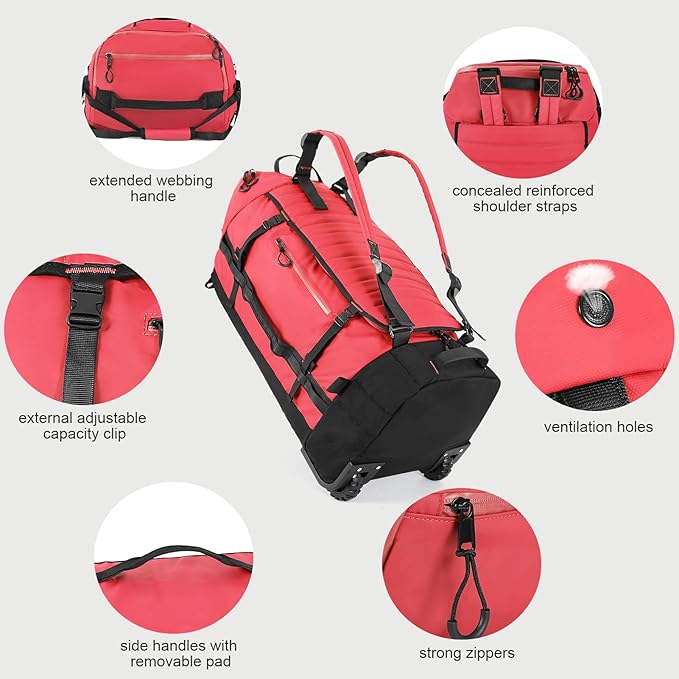 Rolling Duffle Bag with Wheels, 86L 30”Folding Duffle Backpack with 2 Wheels - Image 2