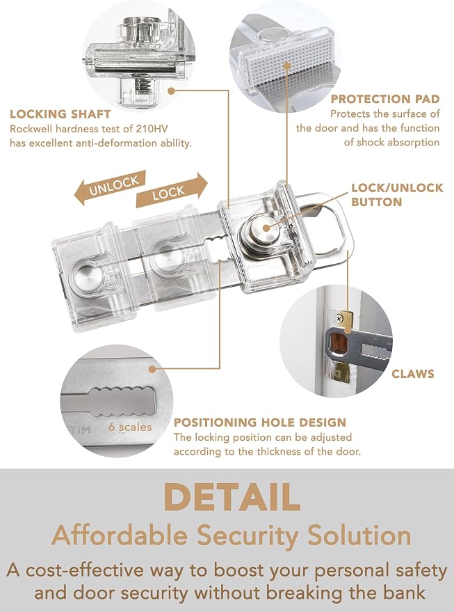 Greatim Portable Door Lock for Travel Hotel Safety, Stainless Steel Security - Image 6